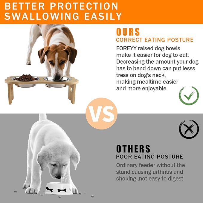 Elevated Dog Cat Bowls-2pack Stainless Steel Pet Food Water Bowls with Anti-Slip Bamboo Stand-Raised Dog Bowl for Small Dogs-Raised Cat Bowl Stand-Pet Feeding Station（4.7'' Height