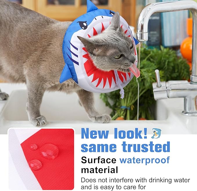 BEAUTYZOO Cat Cone Collars Soft, Cat Recovery E Collars After Surgery to Stop Licking, Adjustable Elizabeth Circle Collar Cute Pet Donut Pillow for Cats Kitten Small Dogs,Cute Shark M