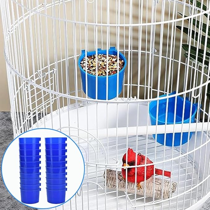 Hanging Chicken Feeder, 20pcs Chicken Water Cups, Plastic Cage Cups for Chickens Pigeon Rabbit Poultry (Blue)
