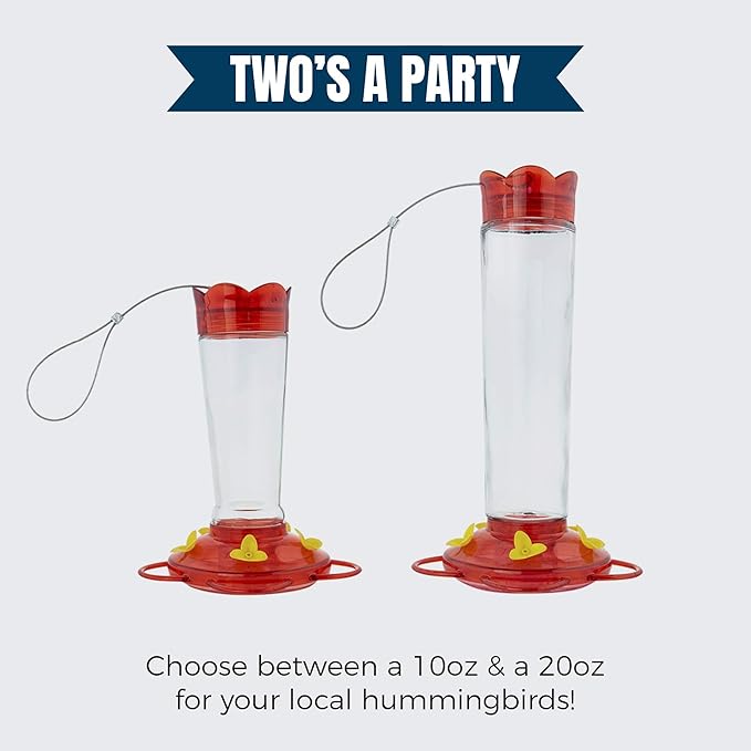 MEKKAPRO Outdoor Hummingbird Feeder Made from Glass, Hanging 5 Nectar Feeding Stations, Bright Red, Backyard Feeder (20 Ounce)