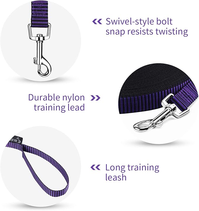 Hi Kiss Dog/Puppy Obedience Recall Training Agility Lead - 15ft 20ft 30ft 50ft 100ft Training Leash - Great for Training, Play, Camping, or Backyard(100ft,Black_Purple)