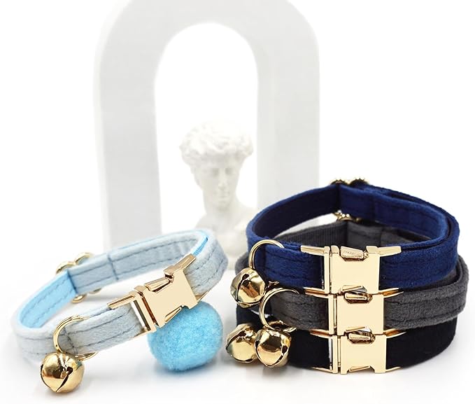 Personalized Cat Collar with Bells,Velvet Customized Small Cat Collar with Name Tag,Pet Collar with Name Phone Number Engraved ID Tags for Boy and Girl Kitten Cats (Tibetan Blue)