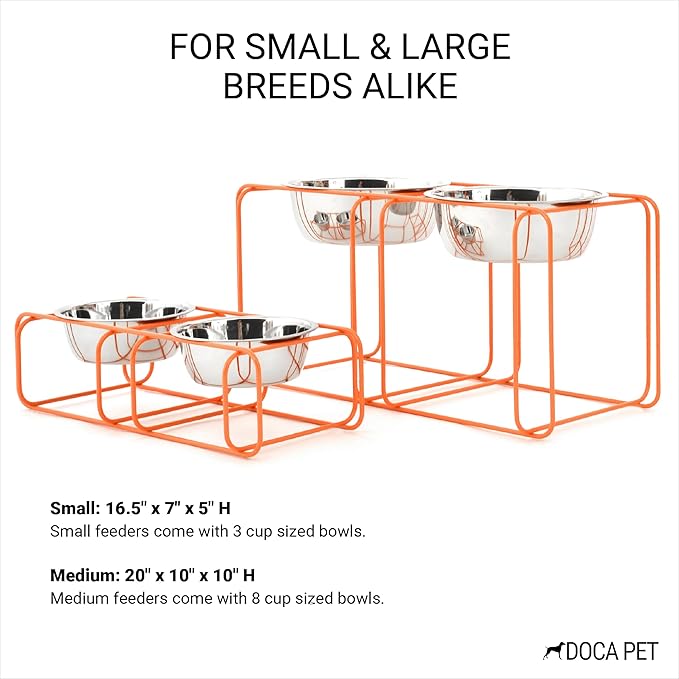 Wire & Dine Elevated Dog Bowls Stand for Small & Medium Sized Dogs & Cats - 2 Stainless Steel 3 Cup Dishes - Non-Skid, Modern Minimalist Design, Dishwasher Safe, White Frame - Made in USA