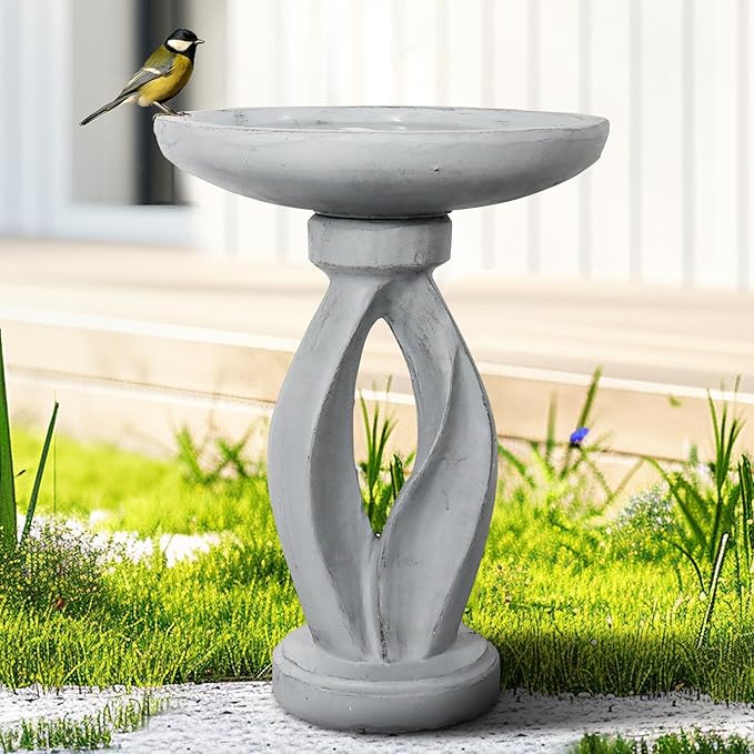 SunJet 21.8 Inch Heigh Modern Concrete Bird Bath – Sleek & Minimalist Design, birdbath Sturdy & Elegant, Enhances Garden, Patio, Yard, Lawn Décor