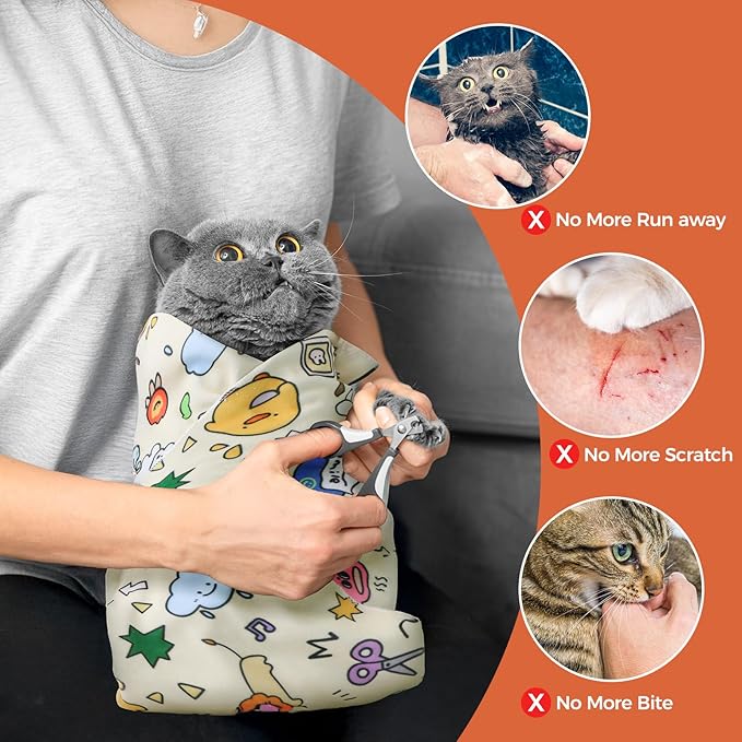 Cat Grooming Wrap, Cat Grooming Supplies for Cutting Nails, Cat Restraint for Nail Clipping to Anti-Scratch/Runaway/Bitten, Cat Swaddle Wrap for Calming & Holding Cat (XXL (Within 22lbs)