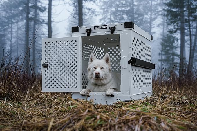 Impact Collapsible Dog Crate - Foldable Hard Crate for Medium Dogs - Heavy Duty Travel Kennel with Powder-Coated Aluminum - Quick Setup for Indoor & Outdoor (Gray, 30" (30.5" L x 20.5" W x 26" H))