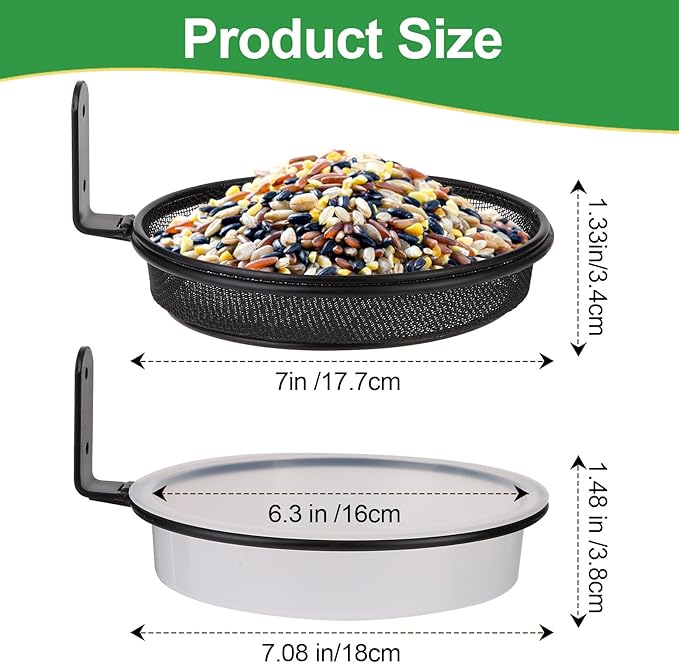 2 Fence Bird Feeder Trays - Outdoor Tree Mounted Wild Bird Bath, 7” in Diameter Feeders with Heavy-Duty Iron Rings, Installed on Wooden Fences, Trees, Decks, Indoor and Outdoor Walls