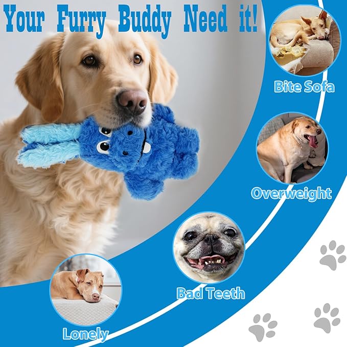 Squeaky Dog Toy Plush, Stuffed Crinkle Tug of War Dog Toy Keep Them Busy Pet Puppy Birthday Toy for Small Medium Large Dogs (Blue)
