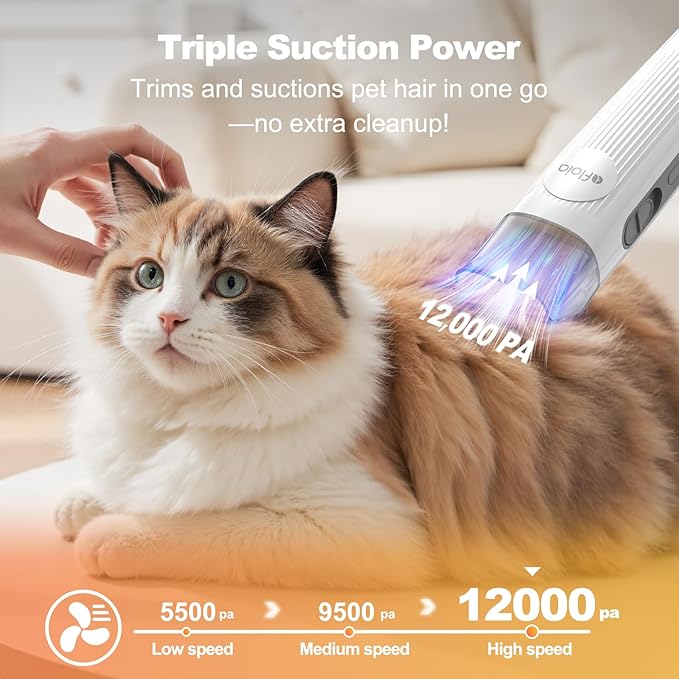 Afloia 6-in-1 Dog Grooming Kit, Pet Grooming Vacuum for Shedding, Dog Hair Vacuum with Clipper Nail Trimmer Grinder, Pet Brush Groomer at Home, Low Noise Cats Hair Remover, 1.5L Dust Cup, White