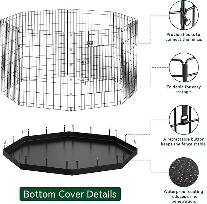PJYuCien Dog Playpen, 8 Panels 42’’H Dog Pens Indoor with Bottom Pad, Metal Foldable Pet Puppy Exercise Fence Crate Kennel, Better for Medium and Big Animals,Black