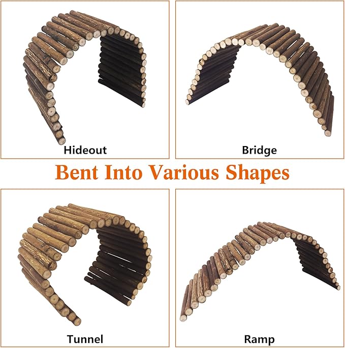 BNOSDM Reptile Hide Tortoise Hideout Bearded Dragon Wooden Bridge Snake Climbing Tunnel Habitat Decor for Lizards Spiders Gecko Ball Python (Small)