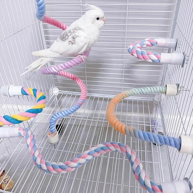 3pcs Nopikku Gradient Bendable Bird Rope Perches Climbing Rope Toys Fun Bird Cage Accessories for Parakeet Lovebirds Cockatiels Budgies Play (2 Long + 1 Short)