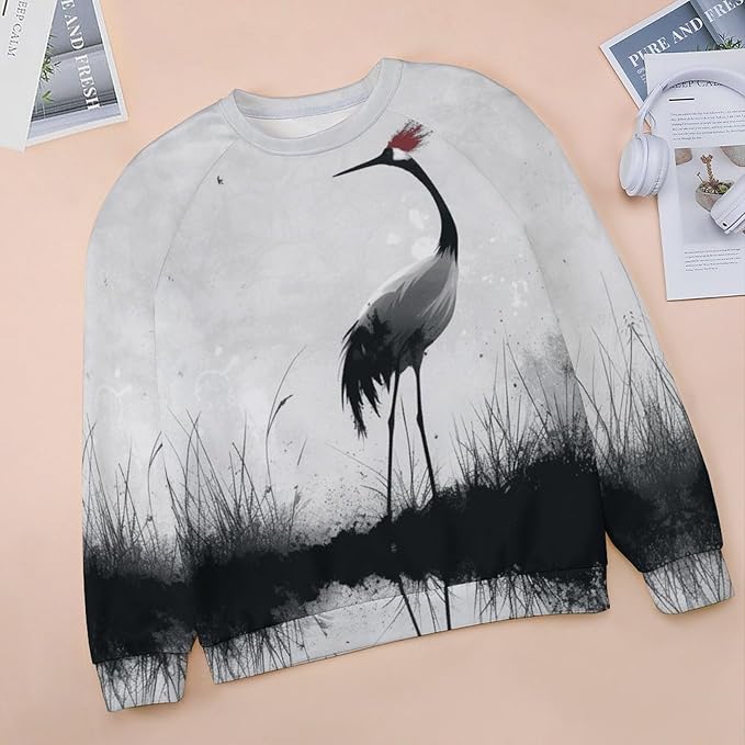 Womens Long Sleeve Tops Y2k Japanese Art Print Sweatshirts Fall Pullover for Women Crewneck Vintage Shirts Boho Tops