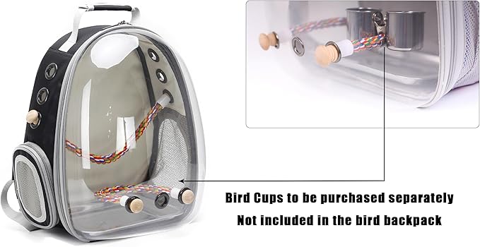 Bird Traval Carrier Cage, Clear Space Capsule Astronaut Backpack to Carry Parakeet Cockatiel Parrot with Metal Tray Wood Perch, Vet Transport School Bag