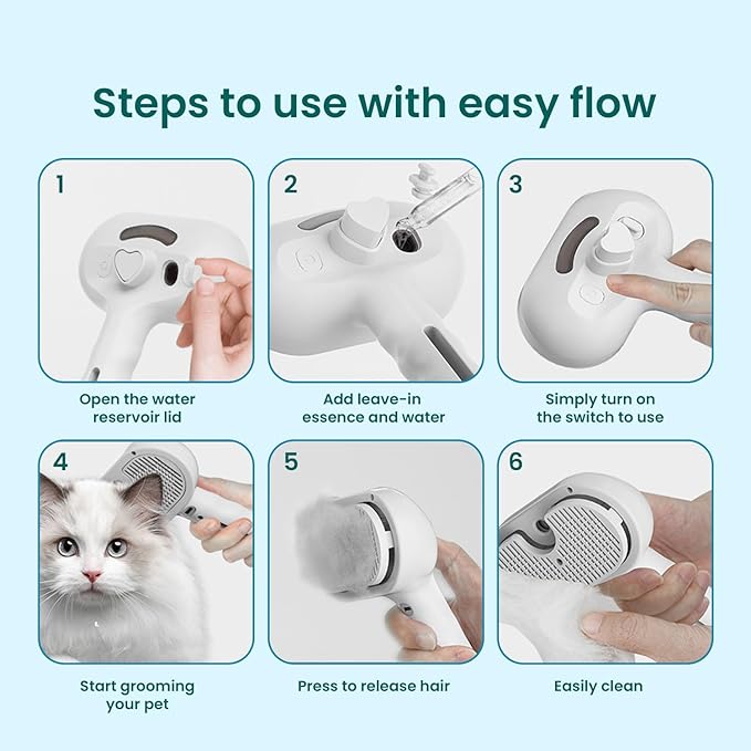 3 in 1 Cat Steam Brush - Self Cleaning Pet Steam Brush for Cat & Dog - Cat Brushes for Shedding with Quiet Motor - Elimination Flying Hair - Keep Your Clothes & Home Clean, Green