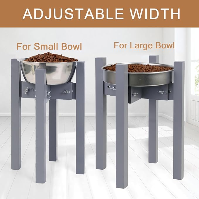 HTB Elevated Dog Bowl Stand,Adjustable Dog Food Stand for 8”-11” Bowls,Single DogBowl Holder 14” Tall for Large Dogs Grey