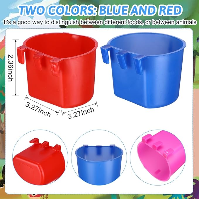 100 Pcs Cage Cups Chicken Feeder Cup 8 oz Hanging Bird Food Water Bowl Coop Bunny Cage Feeding Dish Game Fowl Supply for Poultry Pet Parrot Parakeet Rabbit Parakeet Pigeon(Blue, Red, Rose Red, Green)
