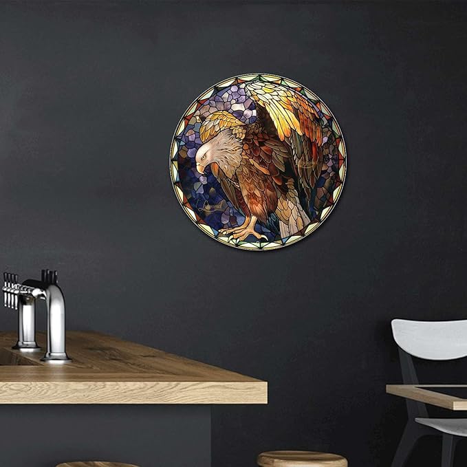 Lygond Metal Sign Tin Sign Circular Stained Glass Vulture Bathroom Decor For Garden 12×12 Inches