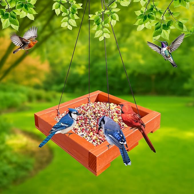 Platform feeders,Wooden Hanging Bird Feeder,Seed Feeder,Bird feeders for Outdoors,Wildlife Birds Feeders