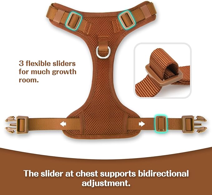 No Pull Dog Harness for Small Medium Large Dogs - Adjustable Two-Layer Mesh Dog Vest with Dual Clip, Escape Proof, Quick Release, Lightweight Breathable Mesh for Walking Hiking (Carmel Brown,L)