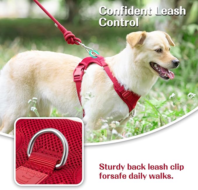 No Pull Dog Harness for Small Medium Large Dogs - Adjustable Two-Layer Mesh Dog Vest with Dual Clip, Escape Proof, Quick Release, Lightweight Breathable Mesh for Walking Hiking (Burgundy Red,S)