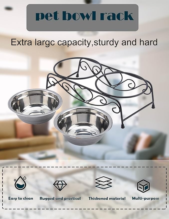 Small Dog Bowls with Stand, 3.34" Elevated Metal Dog Bowls with Stand, 2 Removable Stainless Steel 5.12“ Bowl for Small Indoor Cats & Puppies