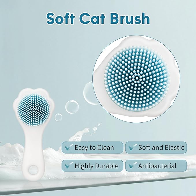 Waterless Cat Shampoo with Brush and Cloth, 6.8 FL OZ Cat Shampoo and Conditioner, Cat Dry Shampoo, No Rinse Formula for Quick Clean, Care for Cats and Kittens with Itching & Sensitive Skin