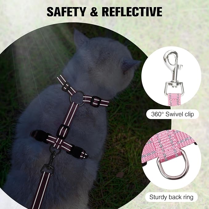 BEAUTYZOO Cat Harness and Leash Set for Walking Escape Proof, Neck Release Adjustable Harness for Kitten Puppy Small Medium Large Cats, Soft Cute Easy Control Small Cat Harness for Cats Boy and Girls