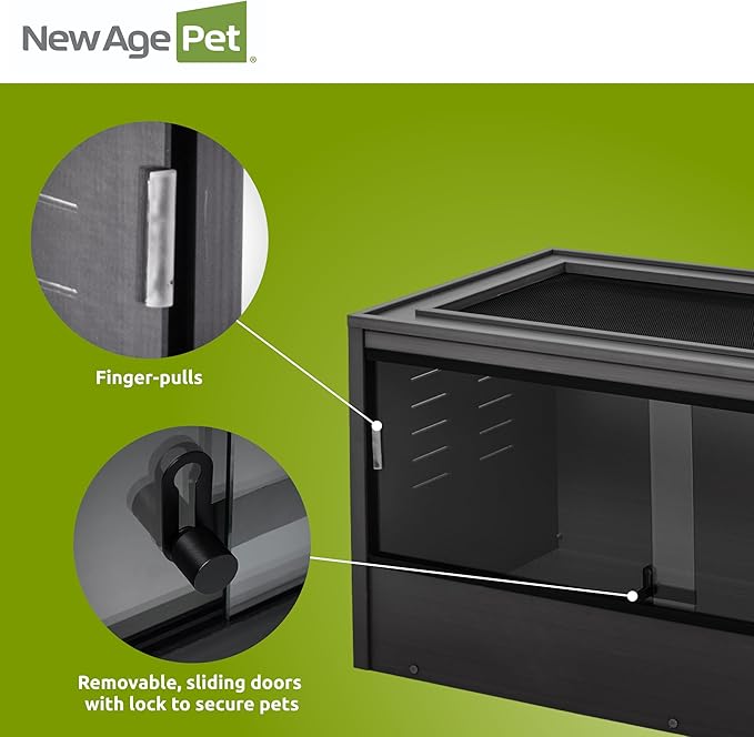 New Age Pet ECOFLEX 48 in Mojave Reptile Lounge in Espresso Black, Durable Wood Plastic Composite Habitat with Vented Side Panels, Removable Sliding Glass Doors, and Mesh Screen Top for Lamp Setup,