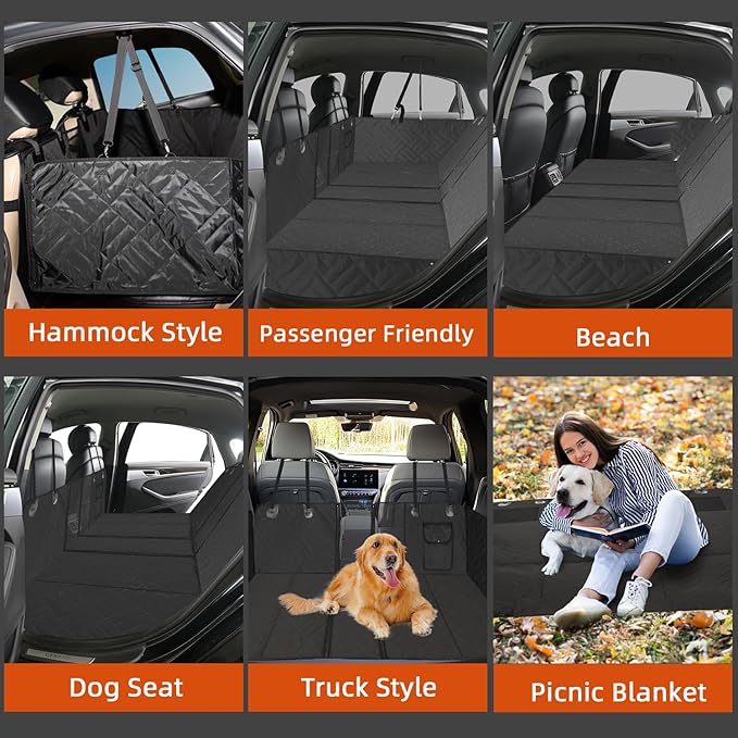 MIROZO Back Seat Extender for Dogs, 600D Heavy Durable Car Seat Cover for Dogs Seat Cover with Door Protectors for Traveling with Pets,Large Space Dog Travel Bed with 5-Fold Bottom for Truck