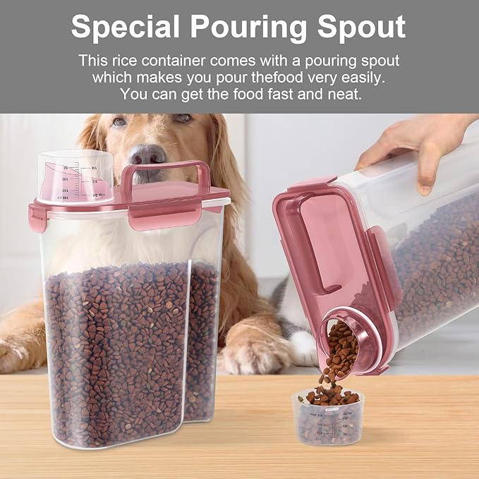 5Lbs/6Qt Airtight Pet Storage Container For Cat Dog Bird Food and Keep Fresh, Translucent Body, Upgraded Large Nozzle for Easy Pouring With Handle Design Easy to Carry When Going 2pack