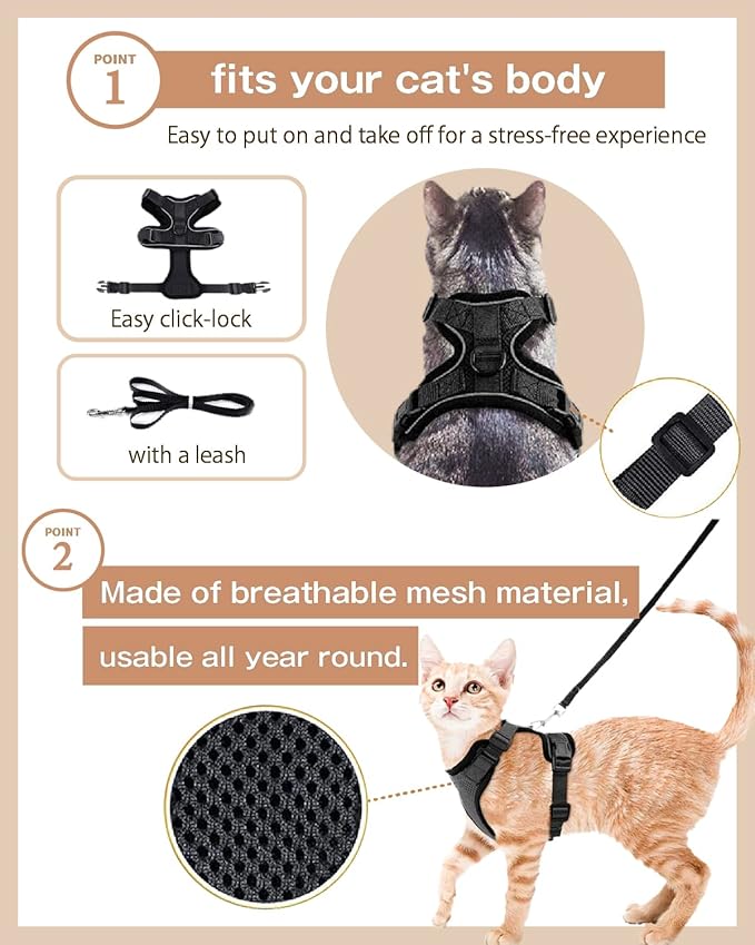 Cat Harness Escape Proof with Leash for Walking, Travel Vest Soft Chest Support, Adjustable Size, Escape Proof Soft Adjustable Vest Harnesses, Breathable, Kittens, Small Dogs (美/背縄/粉1/S)
