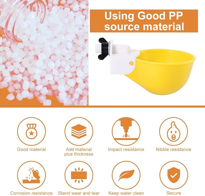 Chicken Waterer Cups (8 Pack/Yellow) - DIY Automatic Large Chicken Water Feeder for Ducks,Chicks, Turkeys, Quail, Bunny, Bird and Other Various Poultry Dispenser with Matching Drill