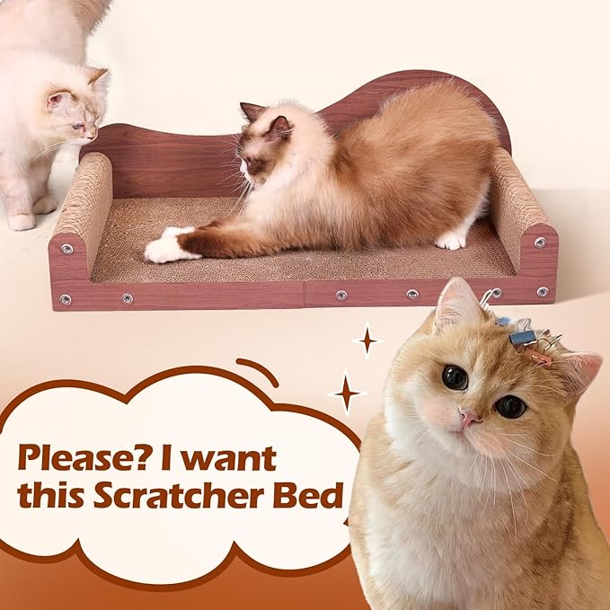 ComSaf 26.4" Large Cat Scratcher Bed, Cat Scratching Board, Durable Cardboard for Indoor Use, Extra Large Couch with Scratch Pad - Sofa Lounge