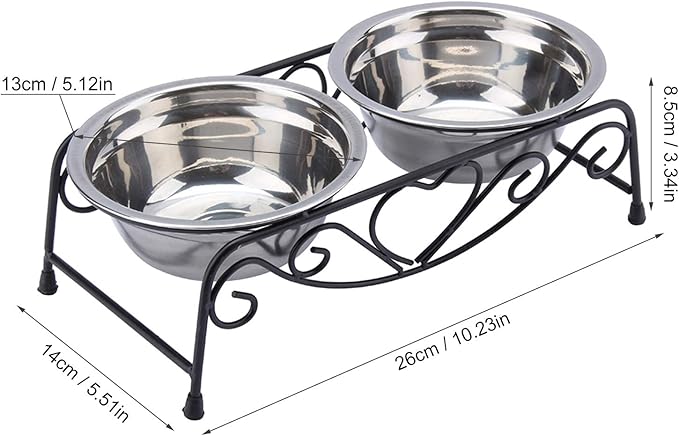 Elevated Dog Cat Bowls, Stainless Steel Double Dog Cat Food Water Bowls Feeder Dishes with Retro Iron Stand Pets Raised Double Dish Feeder Pet Bowls for Small Dogs and Cats