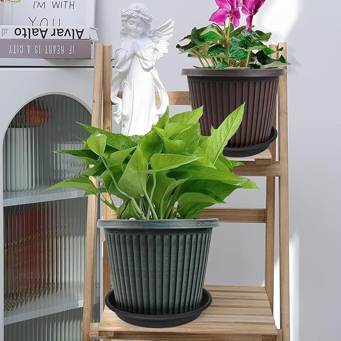 6 Pack Plant Saucer 8 inch, Heavy Duty Plastic Plant Water Tray, Planter Saucers, Flower Pot Tray, Planter Tray, Bird Bath Bowls, Water Trays for Plant Pots 7"/8" (Black)