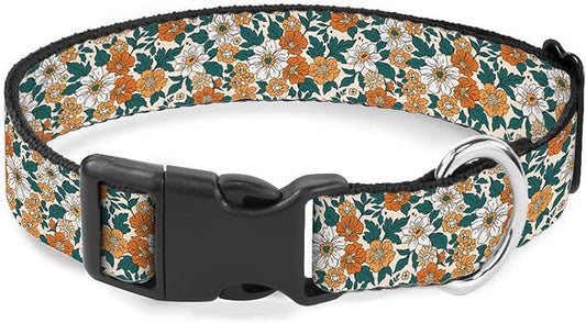 Orange White Flower Green Leaf Pet Collars Dog Collars Soft Elastic Neck Strap for Female Male Puppy Cats
