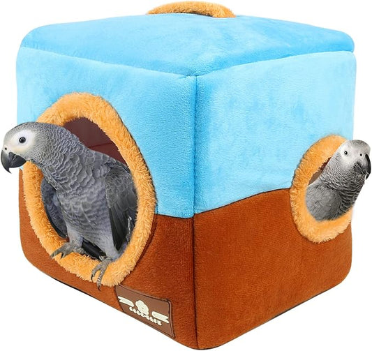 Large Size Parrot Nest House - Winter Warm Bird Snuggle Hut Hanging Birds House Cage Hideaway Cave Bed for Large Birds Amazon Parrots African Grey Cockatoos Macaws
