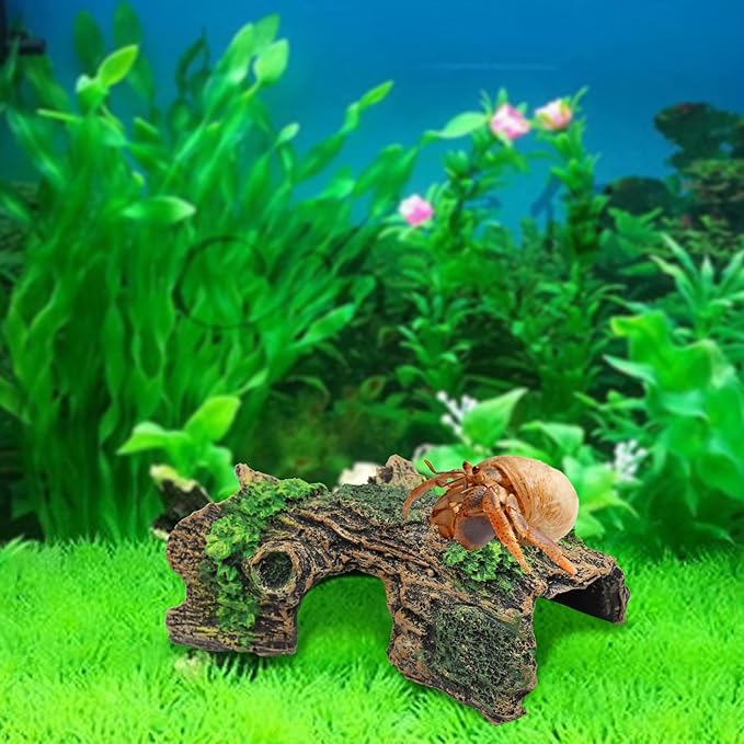 Oooct Hermit Crab Climbing Toy, Aquarium Betta Fish Hideout Caves, Resin Hollow Tree Trunk Ornament, Tank or Aquarium Decorations, Climbing and Hide Toy for Reptile Lizard Newt Hermit Crab