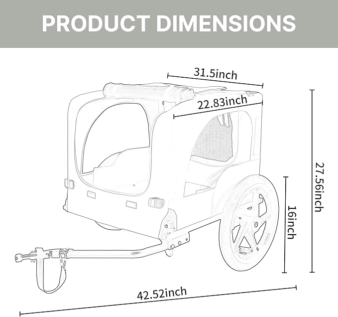 Pet Bike Trailer for Dogs, 88LBS Capacity Dog Bicycle Trailer with 20" Pneumatic Rubber Wheels, Multi-Directional Ventilation, Waterproof Cover, Perfect for Cycling with Pets