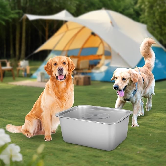 YUEPET 4 Gallons Stainless Steel Dog Water Bowls, Extra Large Metal Dog Food and Water Bowls Large Capacity Pet Water Bowls for Indoor and Outdoor Extra Large Dogs