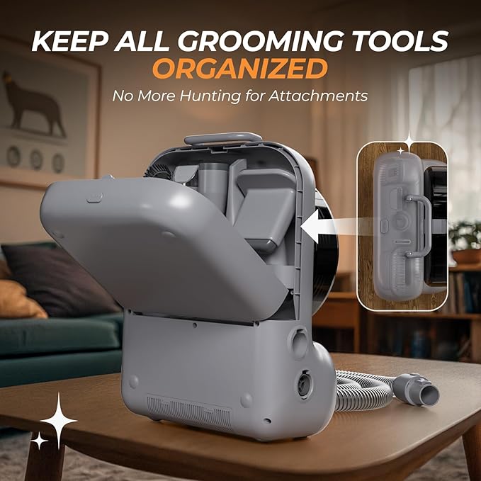 Dog Grooming Vacuum and Dryer, Pet Grooming Vacuum for Dogs with 3 Liter Canister, 15000Pa Suction Dog Vacuum for Shedding Grooming, Extra Space for Storage for 5 Grooming Kits, Grey