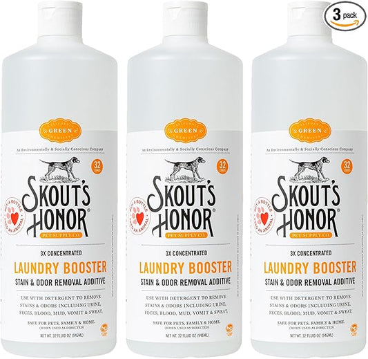 Skout's Honor Laundry Booster Stain & Odor Removal Additive - Plant-Powered Formula for Pet Bedding, Clothing, and Washable Pee Pads - Eco-Friendly & Cruelty-Free, 32 oz - 3 Pack