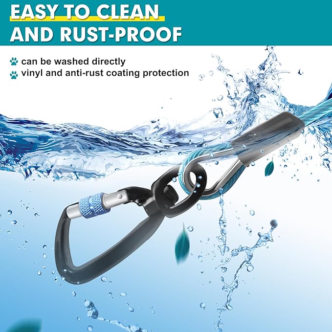 Snagle Paw Heavy Duty Long Dog Leads for Yard 150FT-1000LBS Break Strength,Dog Tie Out Cable with Swivel Lockable Hook & Spring,Chew Proof Dog Chain for Outside,Dog Run Cable for Medium Large Dogs