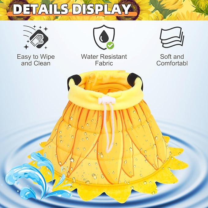 KOOLTAIL Cat Costume Cone Collar Soft, Adjustable Cat Cones to Stop Licking, Foldable Donut Water Resistant Pet Recovery Neck E Collars After Surgery,Elizabethan Collar for All Breeds Cats,Sunflower M