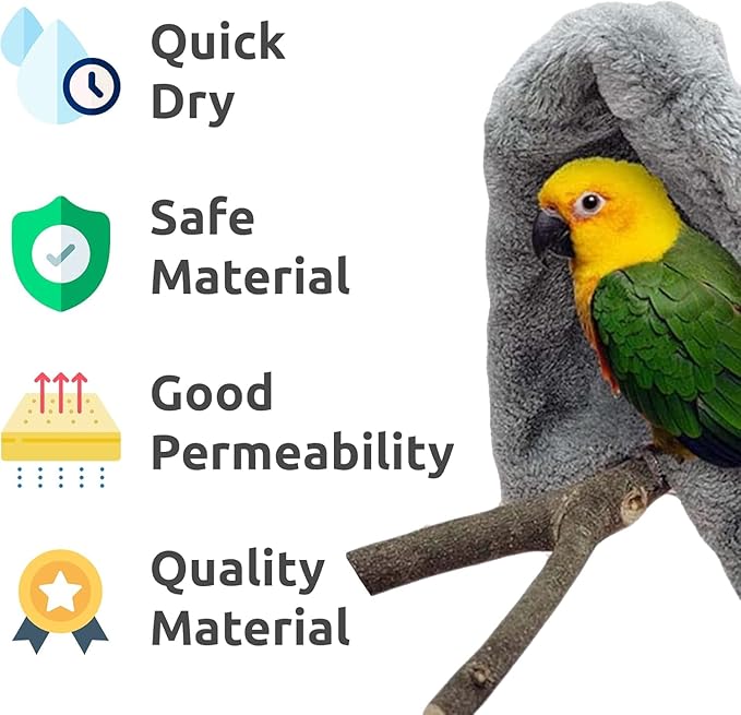 SIMENA Bird Blanket for Cage, Corner Fleece Bed for Birds, Cozy Bird Warmer, Parrot House for Cage, Cuddle Nest Hanging Toy for Lovebirds Parakeet (Blue, Small)