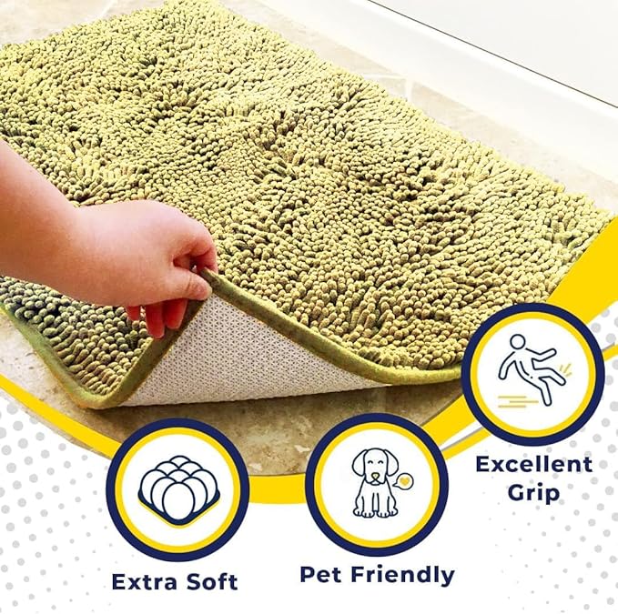 Muddy Mat® AS-SEEN-ON-TV Highly Absorbent Microfiber Door Mat and Pet Rug, Non Slip Thick Washable Area and Bath Mat Soft Chenille for Kitchen Bathroom Bedroom Indoor and Outdoor - Yellow 36" x 120"
