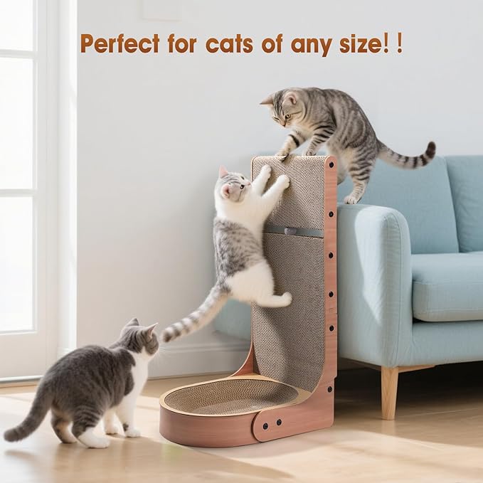 Cat Scratcher, 2 in 1 Multifunctional 26.8 Inch L Shape Cat Scratch Pad Wall Mounted with Oval Cat Bed Bowl and Built-in Toy Balls for Indoor Cats (1 PCS Cat Scratcher Include Toy Balls)