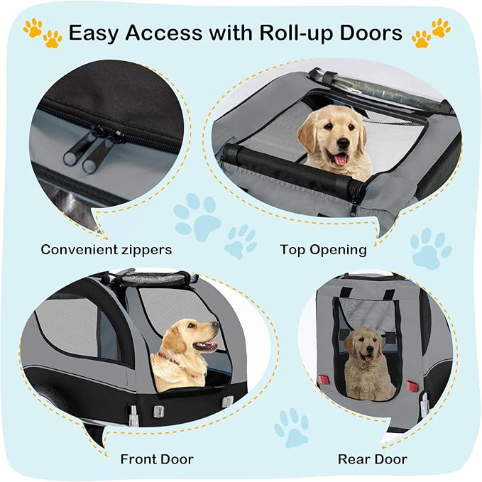 Dog Bike Trailer - HAPPAWS Dog Trailer for Bicycle, Cargo Cycle Trailers Wagon Cart Pet Bike Carrier w/ 3 Doors, Aluminum Wheels, Safety Flag, Easy to Connect&Disconnect, Collapsible to Store