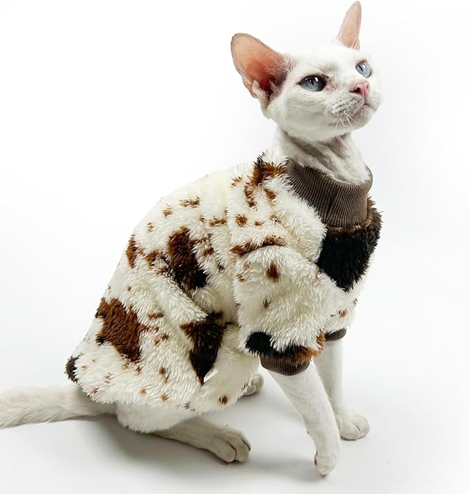 Cat Flannel Clothes, Warm Soft Winter Jumpsuit Sweater Shirt Clothing for Hairless Sphynx Devon & Indoor Kittens (L)